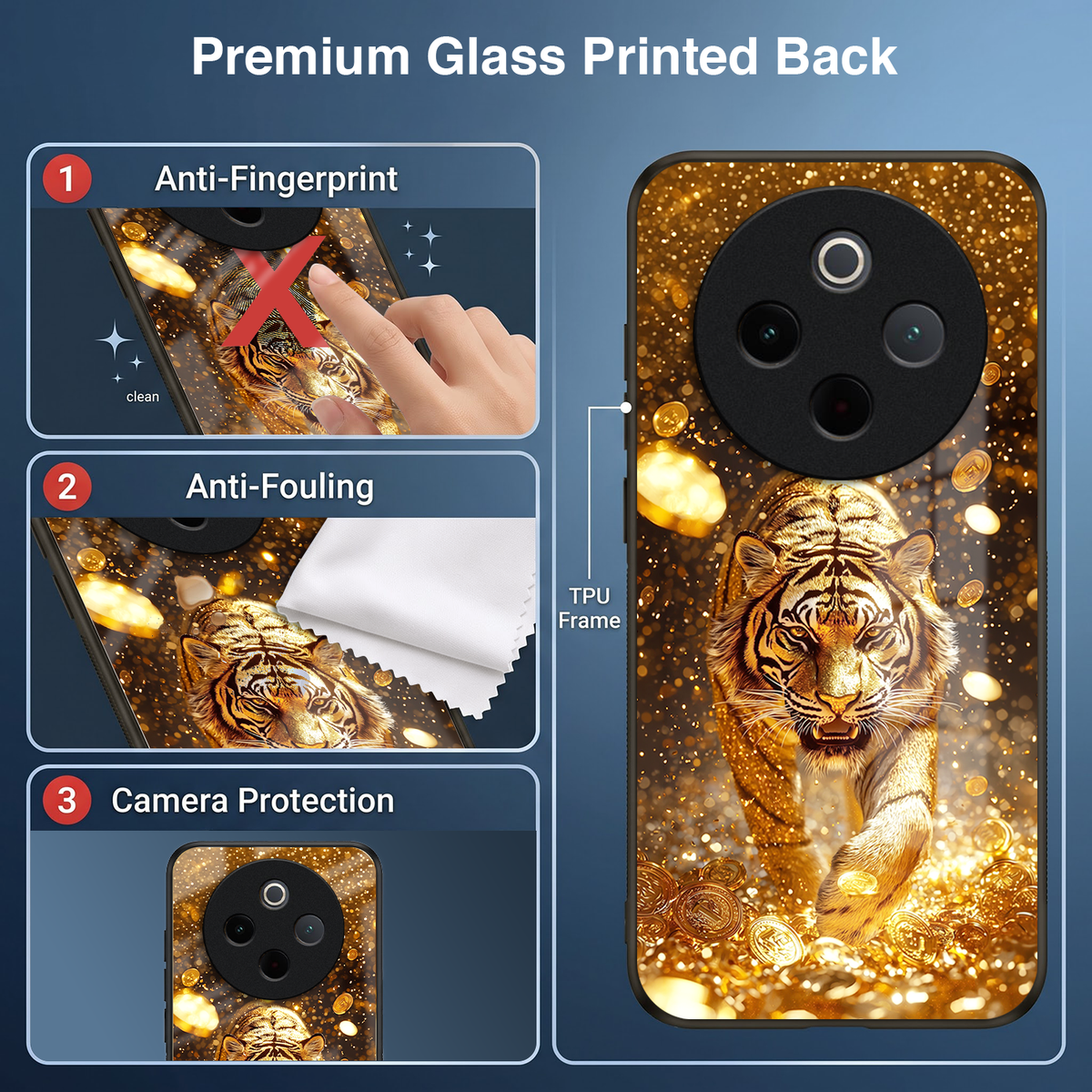 Vivo T4 5G Luxury Tiger Acrylic Glass Back Case