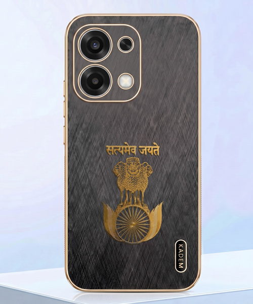 Oppo F31 5G Satyamev Jayate 3D Electroplated Frame Gold Thread Pattern Hard Back Case