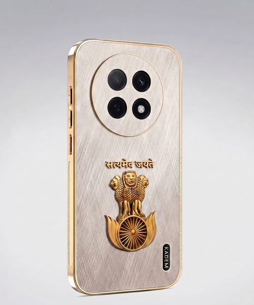 Oppo F31 Pro+ Satyamev Jayate 3D Electroplated Frame Gold Thread Pattern Hard Back Case
