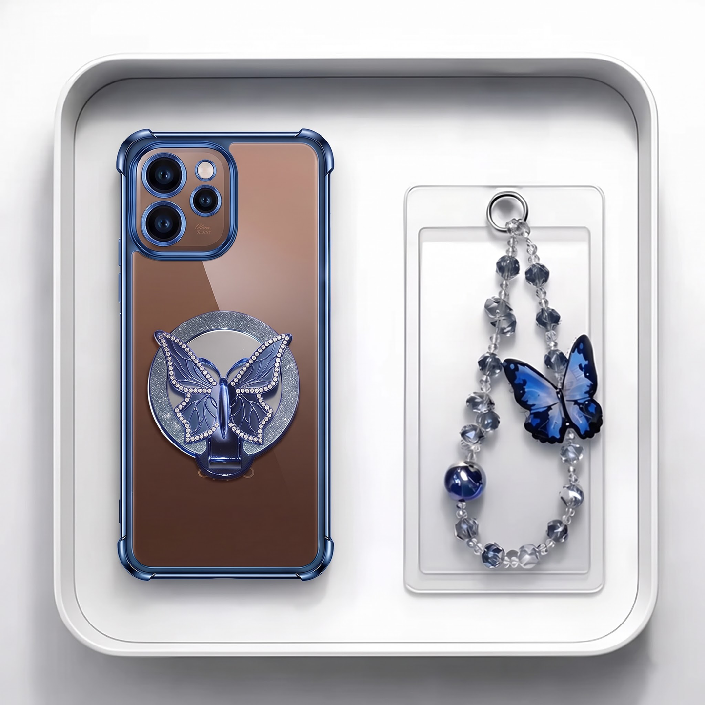 Oppo Reno 15 Pro Mini 5G Transparent Airbag Butterfly Stand Case with Charm Strap