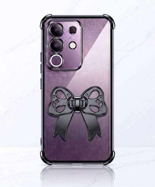 Vivo T4x 5G Stylish Bow Knot Stand Transparent Shockproof Airbag Phone Case