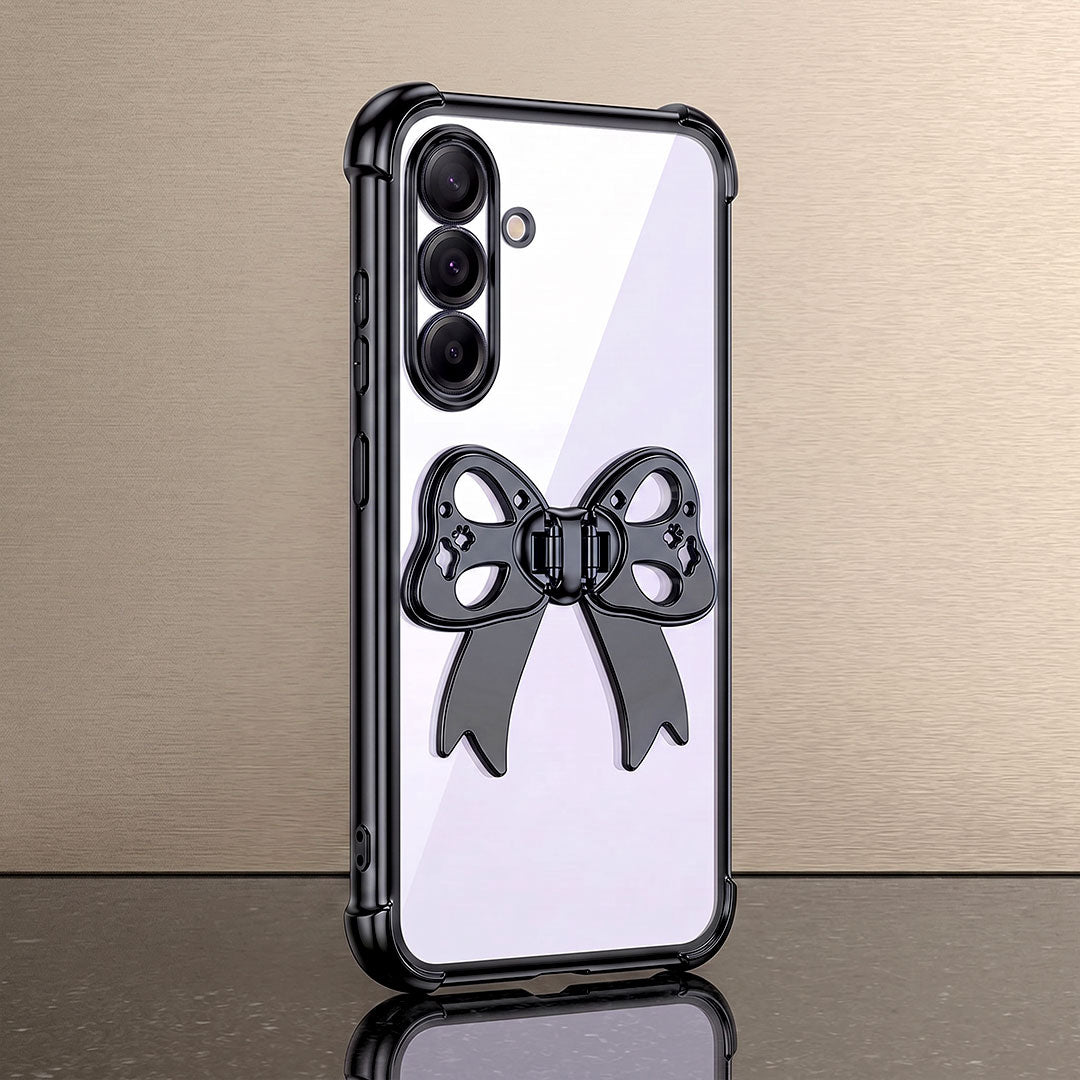 Samsung Galaxy M56 5G Stylish Bow Knot Stand Transparent Shockproof Airbag Phone Case