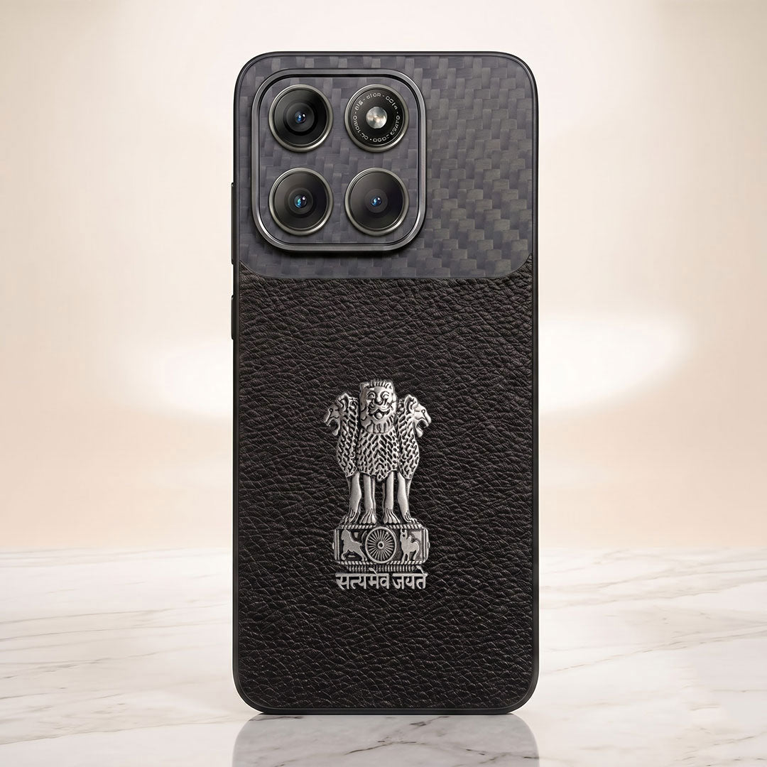 Motorola Edge 60 Pro 5G Satyamev Jayate Carbon Fiber Leather Hybrid Phone Case