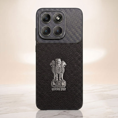 Motorola Edge 60 Pro 5G Satyamev Jayate Carbon Fiber Leather Hybrid Phone Case
