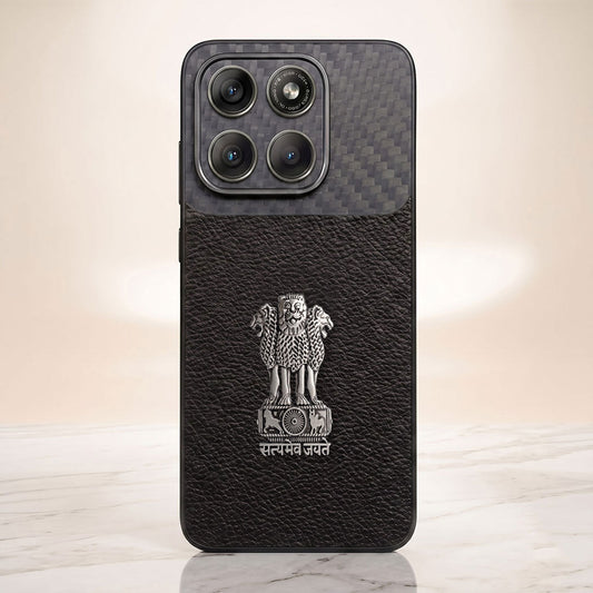 Motorola Edge 60 Pro 5G Satyamev Jayate Carbon Fiber Leather Hybrid Phone Case