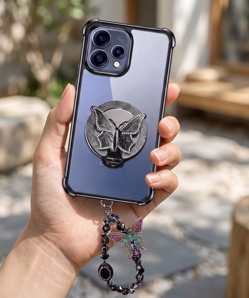 Oppo Reno 15 5G Transparent Airbag Butterfly Stand Case with Charm Strap