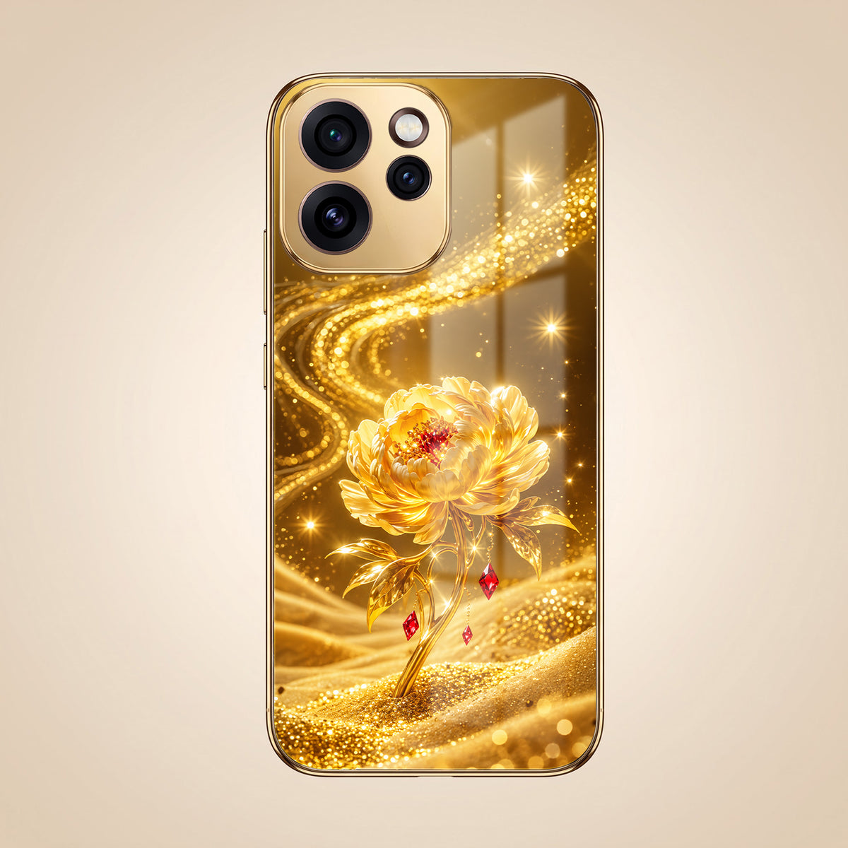 Oppo Reno 15 Pro Mini 5G Golden Rose Elegance Gold Electroplated Glass Phone Back Case