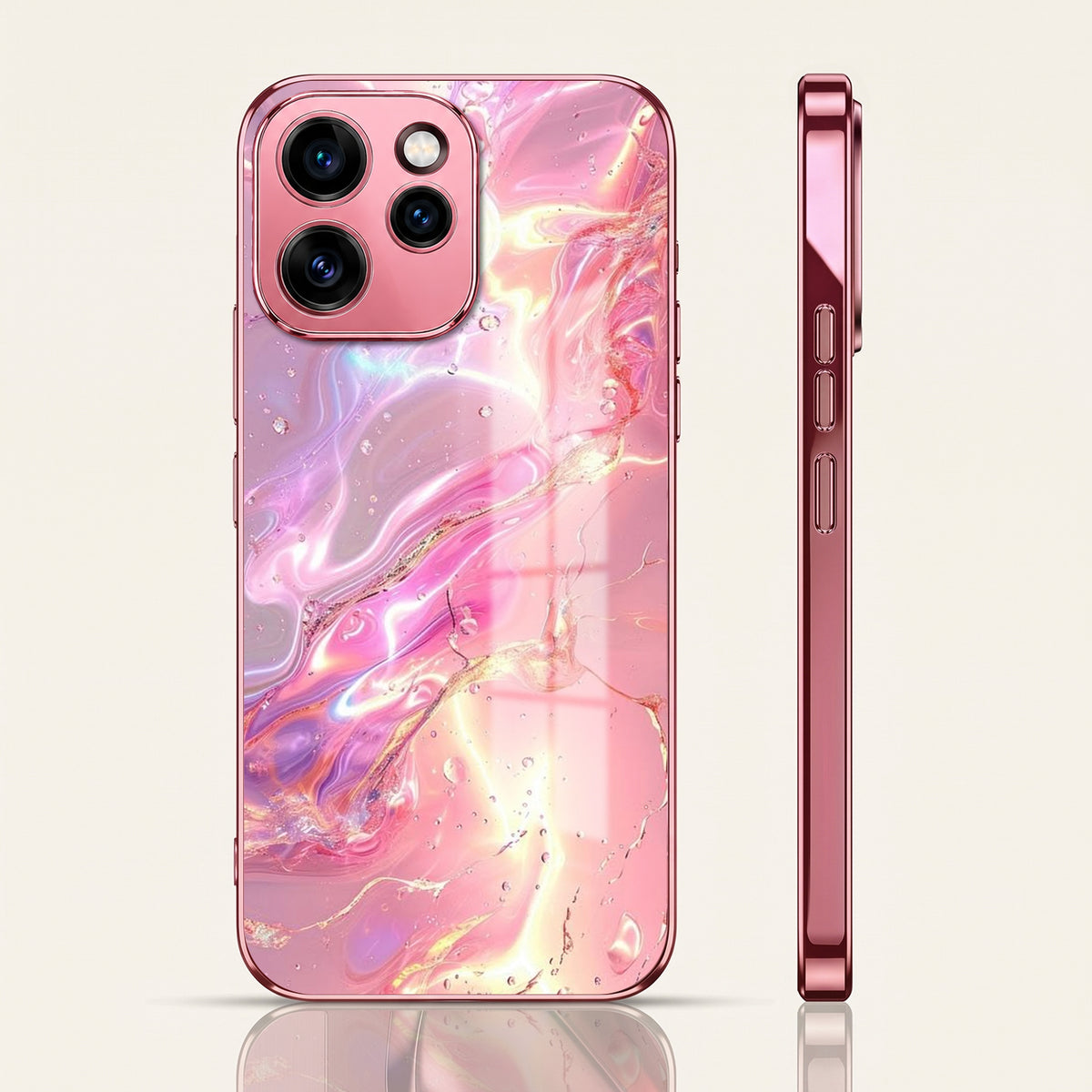 Oppo Reno 15 Pro 5G Pearl Aurora Pink Electroplated Glass Phone Back Case