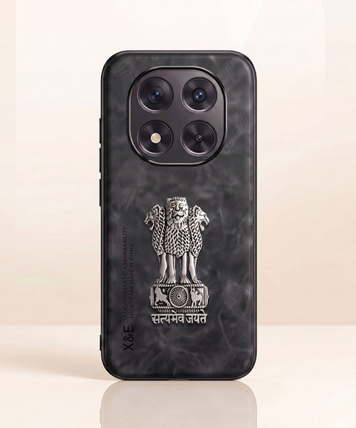 Redmi Note 14 Pro+ 5G Metal Emblem Satyamev Jayate Comfortable Sheepskin Phone Case
