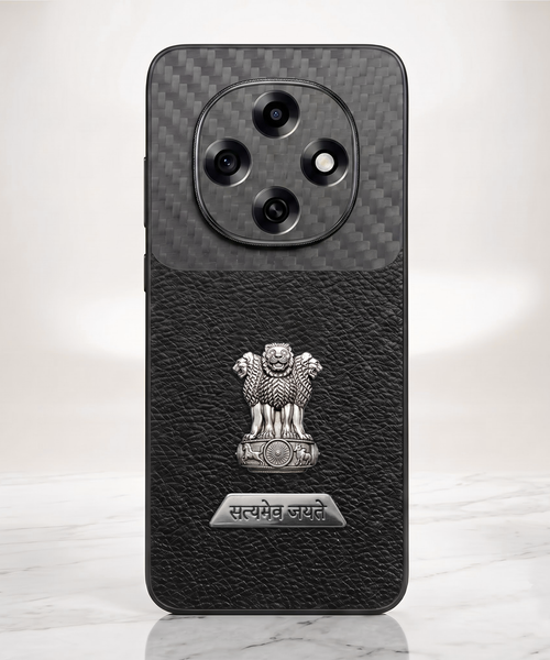 Oppo F31 Pro 5G Satyamev Jayate 2-in-1 Emblem Carbon Fiber Leather Phone Case