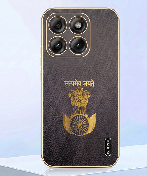 Motorola Edge 60 Pro 5G Satyamev Jayate 3D Electroplated Frame Gold Thread Pattern Hard Back Case