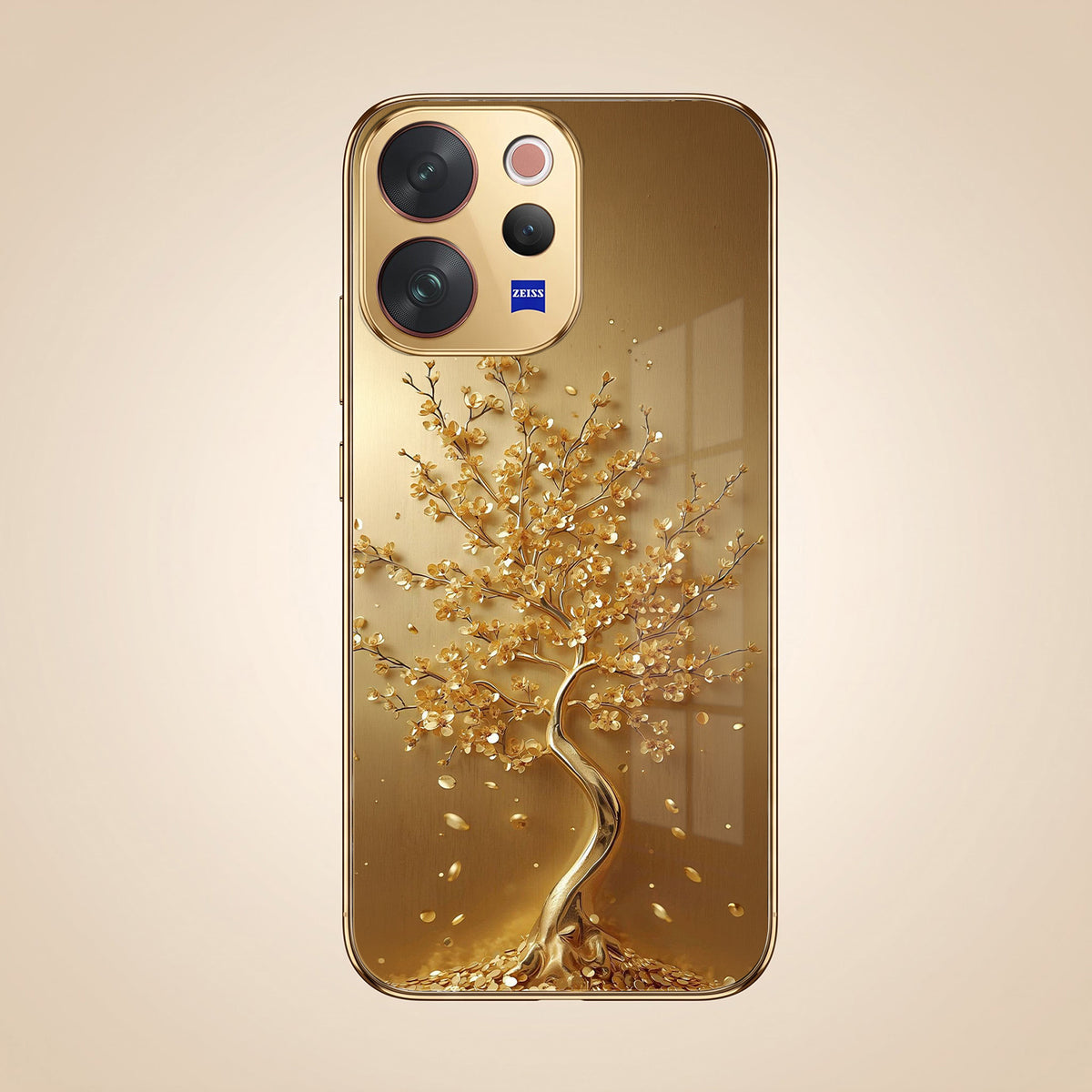 Vivo V70 5G Golden Tree Gold Electroplated Glass Phone Back Case