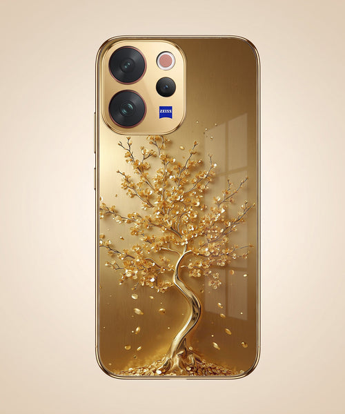 Vivo V70 5G Golden Tree Gold Electroplated Glass Phone Back Case