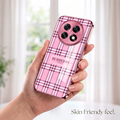 Oppo F31 Pro+ 5G Burberry Classic Pink Electroplated Glass Phone Back Case