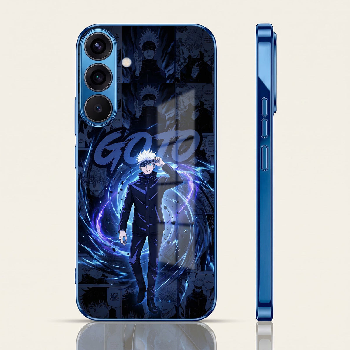 Samsung Galaxy A56 5G Jujutsu Kaisen Blue Electroplated Glass Phone Back Case