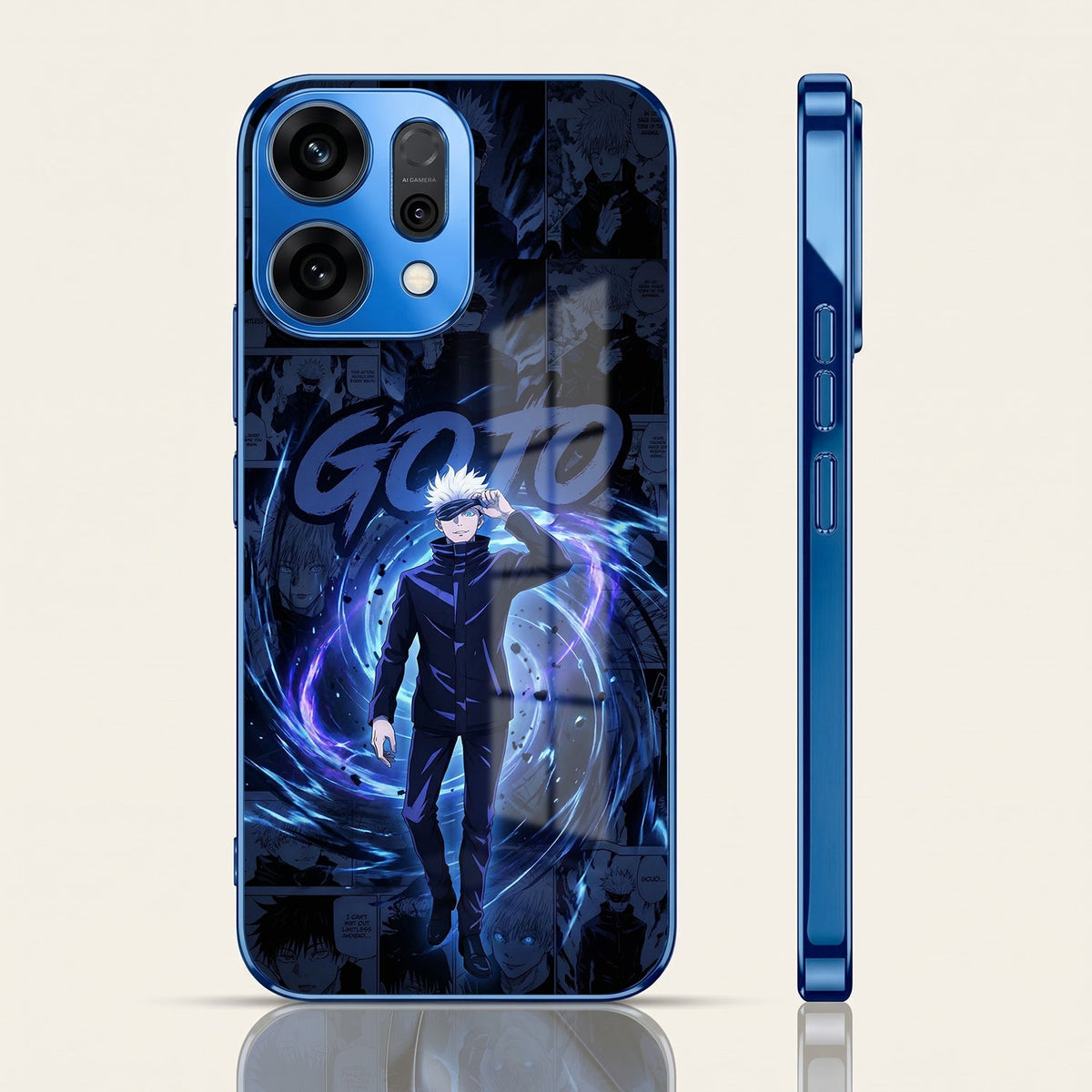 Oppo Reno 14 5G Jujutsu Kaisen Blue Electroplated Glass Phone Back Case