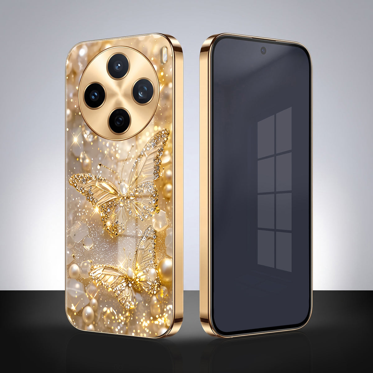 Vivo X200T 5G Golden Butterfly Gold Electroplated Glass Phone Back Case