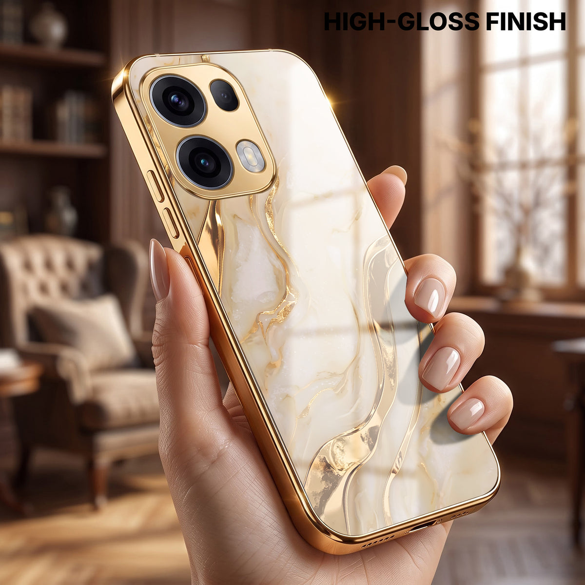 Oppo Reno 13 Pro 5G Marvel Texture Gold Electroplated Glass Phone Back Case