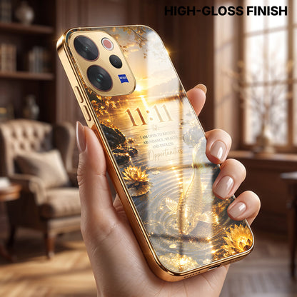 Vivo V70 5G 11:11 Manifestation Gold Electroplated Glass Phone Back Case