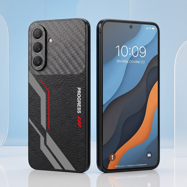 Samsung Galaxy A27 5G Progress Stripe Carbon Fiber Leather Hybrid Back Case