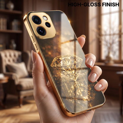 Oppo Reno 15 Pro Mini 5G Golden Diamond Gold Electroplated Glass Phone Back Case