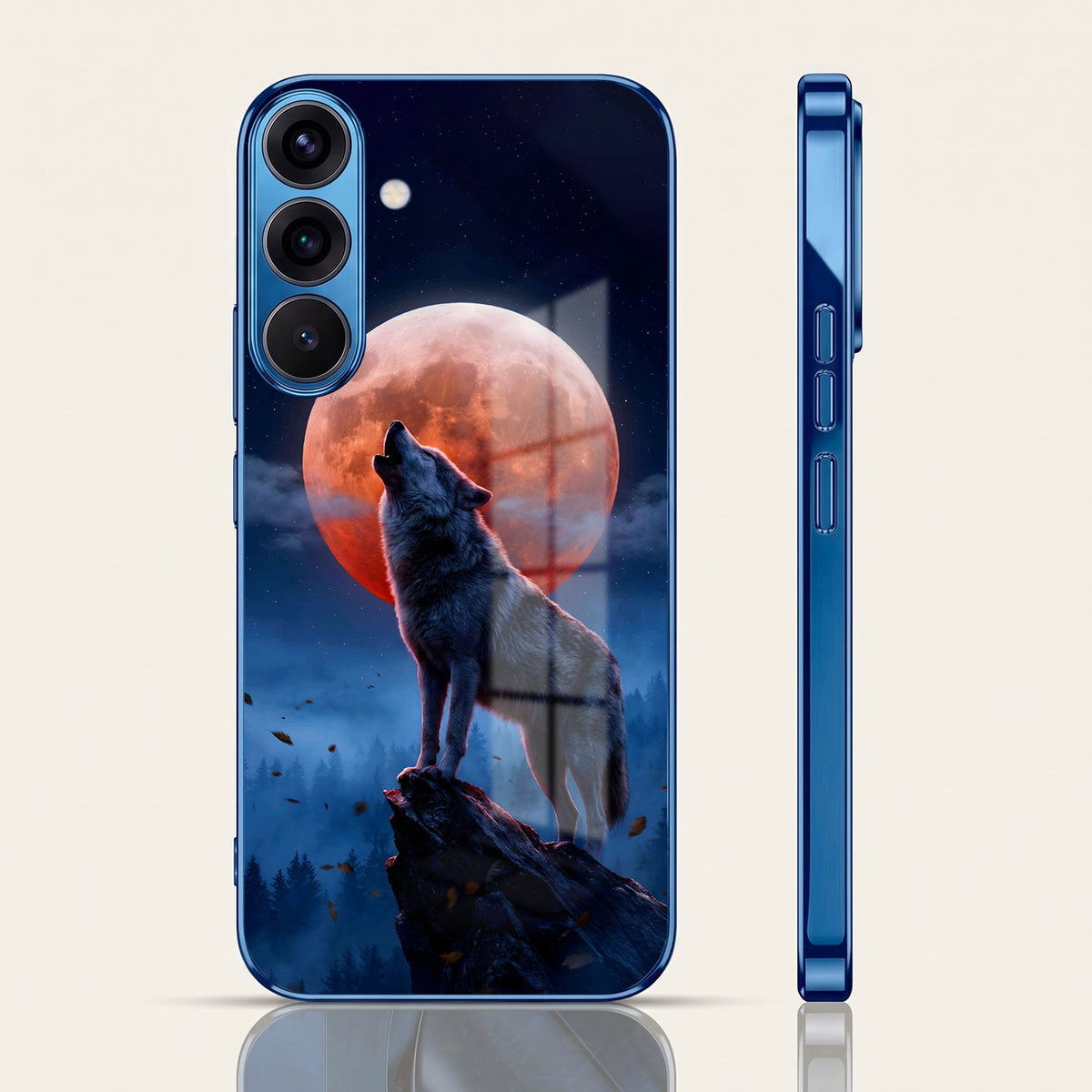 Samsung Galaxy A36 5G Lunar Wolf Blue Electroplated Glass Phone Back Case