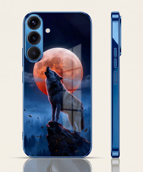 Samsung Galaxy A36 5G Lunar Wolf Blue Electroplated Glass Phone Back Case