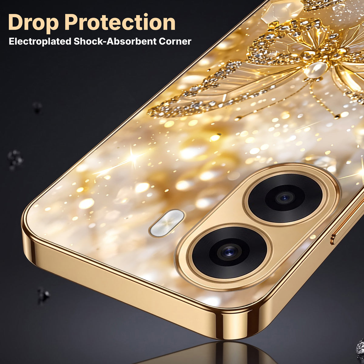 Oppo K14x 5G Golden Butterfly Gold Electroplated Glass Phone Back Case
