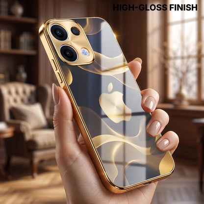 Oppo Reno 13 5G Luxury Wave Gold Electroplated Glass Phone Back Case