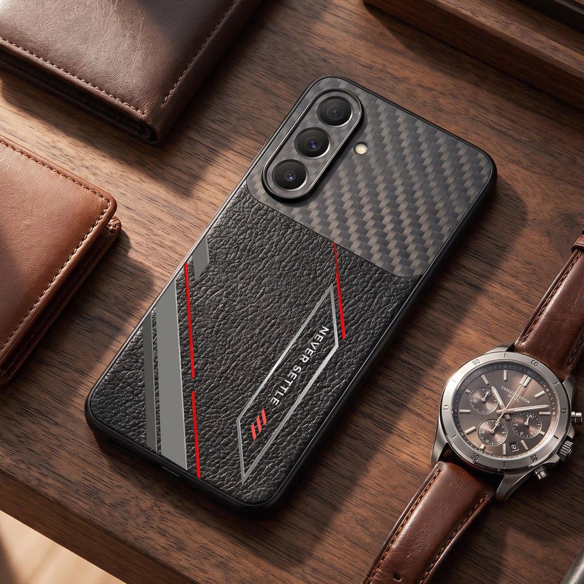 Samsung Galaxy A37 5G Nexer Stripe Carbon Fiber Leather Hybrid Back Case