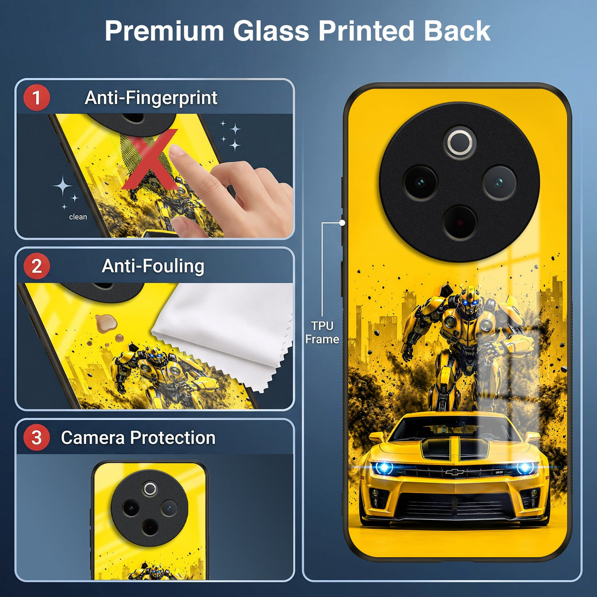 Vivo T4 5G Yellow Transformers Car Acrylic Glass Back Case