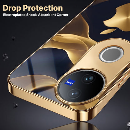 Vivo V50 5G Luxury Wave Gold Electroplated Glass Phone Back Case