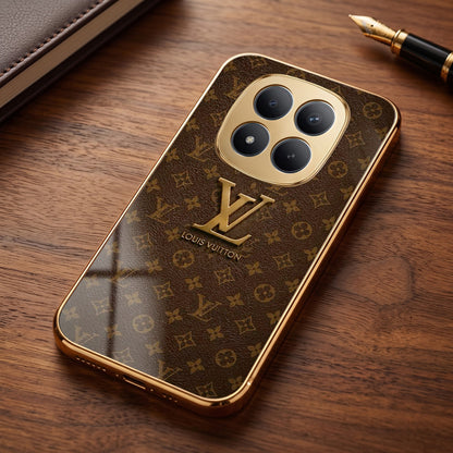 Redmi Note 15 Pro+ 5G LV Brown Monogram Gold Electroplated Glass Phone Back Case