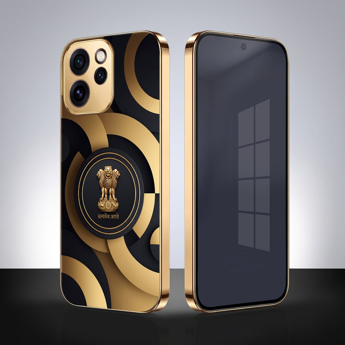 Oppo Reno 15 Pro Mini 5G Royal Emblem Gold Electroplated Glass Phone Back Case
