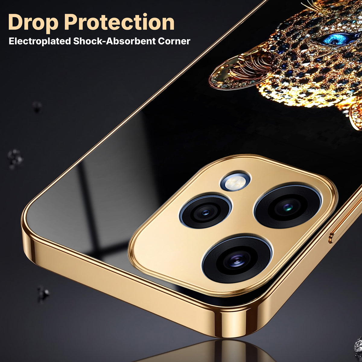 Oppo Reno 15 5G Panther Gold Electroplated Glass Phone Back Case