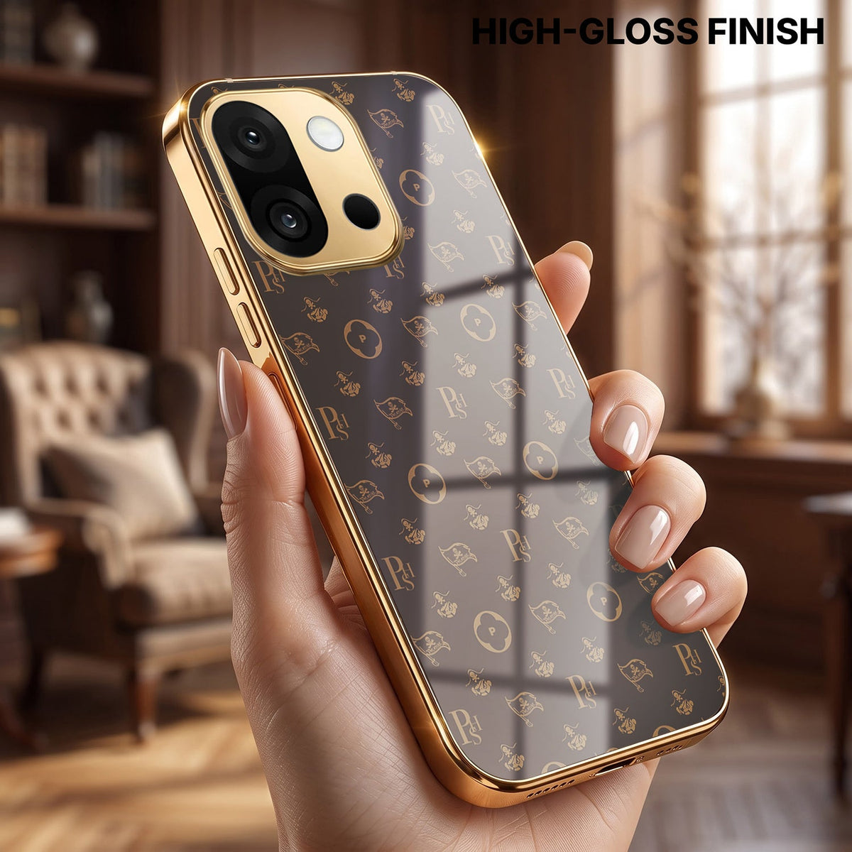OnePlus 13s 5G Luxury Monogram Brown Gold Electroplated Glass Phone Back Case