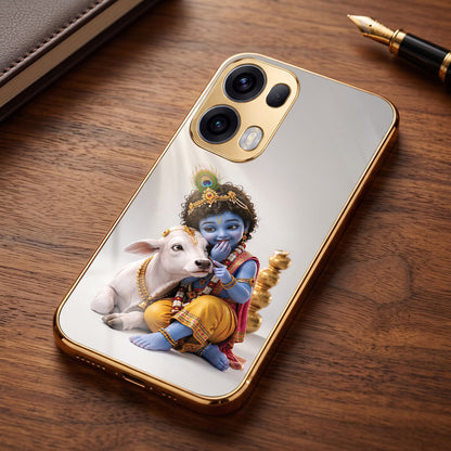 Oppo Reno 13 Pro 5G Bal Krishna Blessings Gold Electroplated Glass Phone Back Case