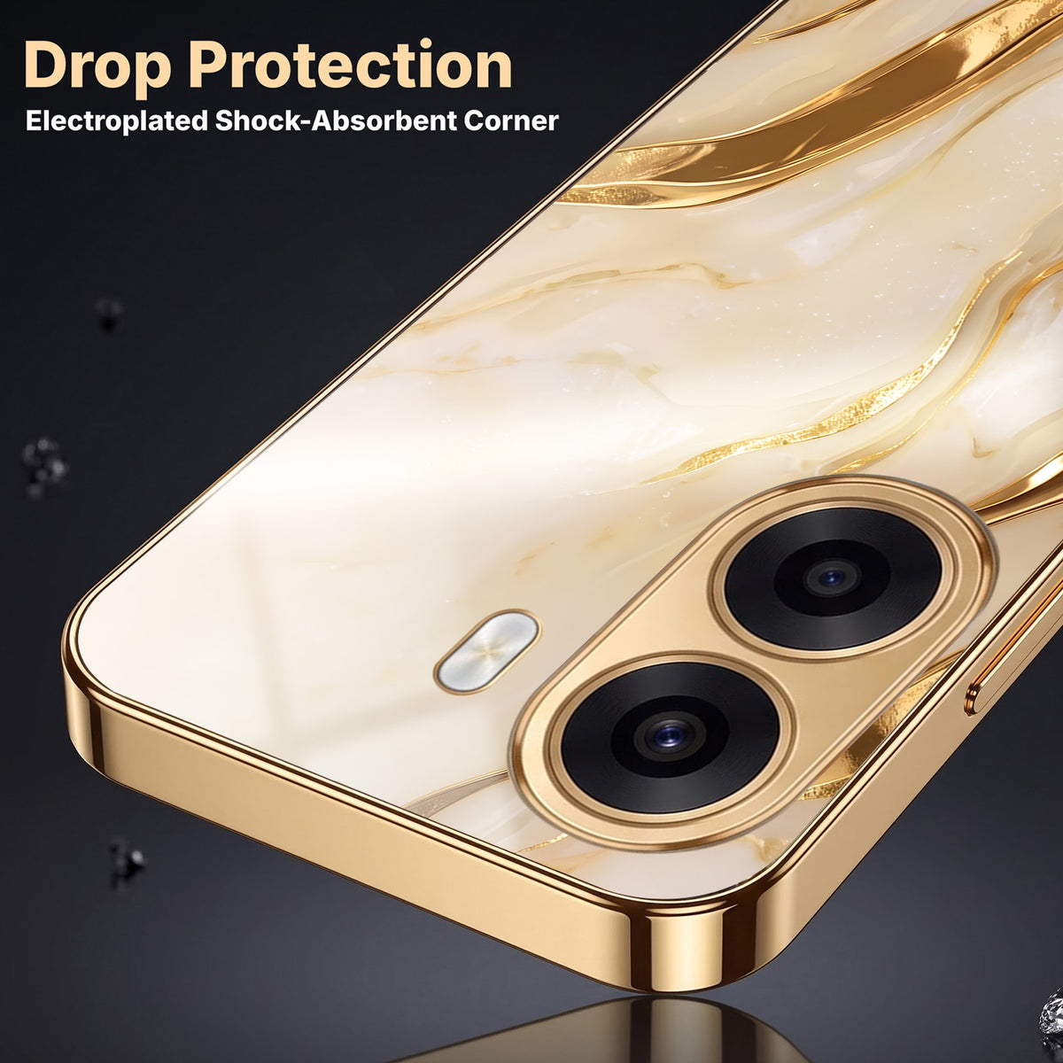 Oppo K14x 5G Marvel Texture Gold Electroplated Glass Phone Back Case