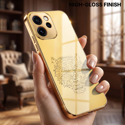 Oppo Reno 15 Pro Mini 5G Golden Tiger Face Gold Electroplated Glass Phone Back Case