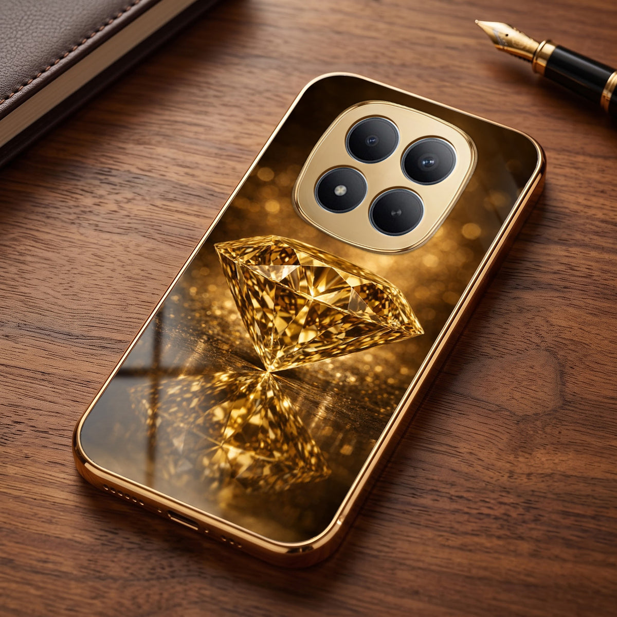 Redmi Note 15 Pro+ 5G Golden Diamond Gold Electroplated Glass Phone Back Case