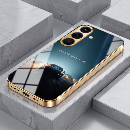 Samsung Galaxy A56 5G Porsche Luxury Gold Electroplated Glass Phone Back Case