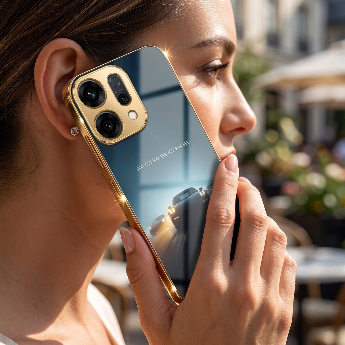 Oppo Reno 14 5G Porsche Luxury Gold Electroplated Glass Phone Back Case