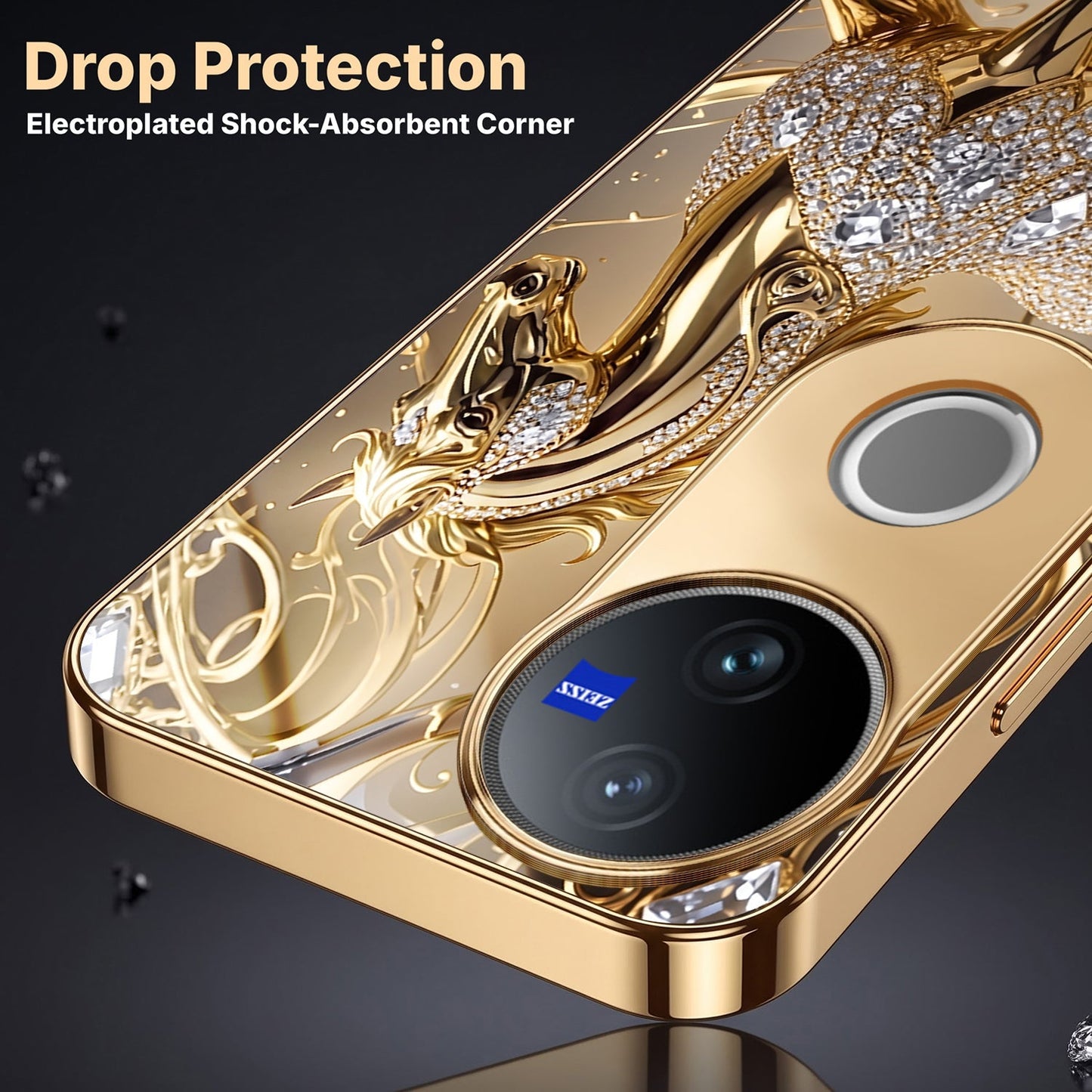 Vivo V50 5G Luxury Horse Texture Gold Electroplated Glass Phone Back Case