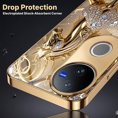 Vivo V50 5G Luxury Horse Texture Gold Electroplated Glass Phone Back Case