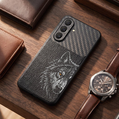 Samsung Galaxy A57 5G Wolf Focus Carbon Fiber Leather Hybrid Back Case