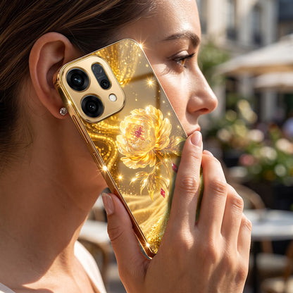 Oppo Reno 14 5G Golden Rose Elegance Gold Electroplated Glass Phone Back Case