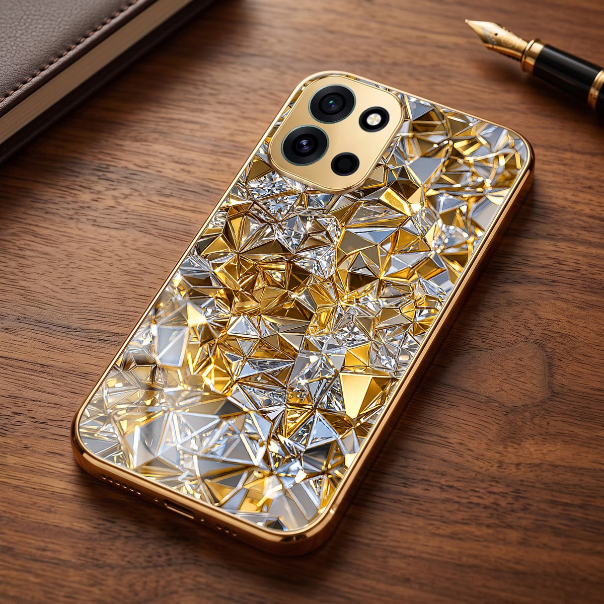 OnePlus Nord 6 5G White Diamond Shatter Gold Electroplated Glass Phone Back Case