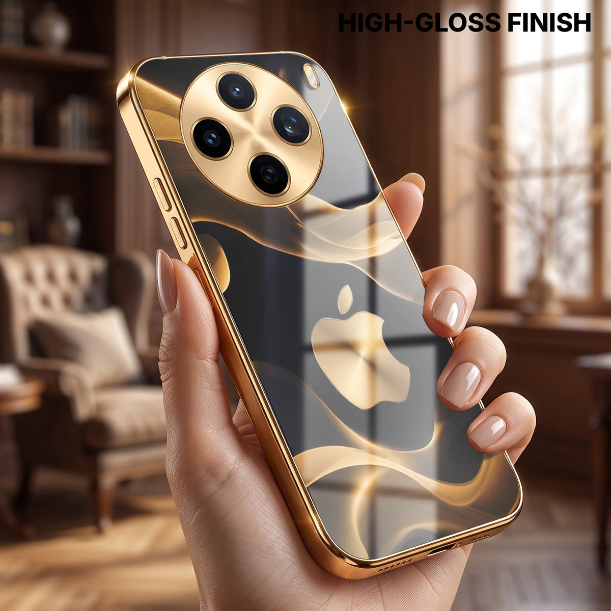 Vivo X200T 5G Luxury Wave Gold Electroplated Glass Phone Back Case