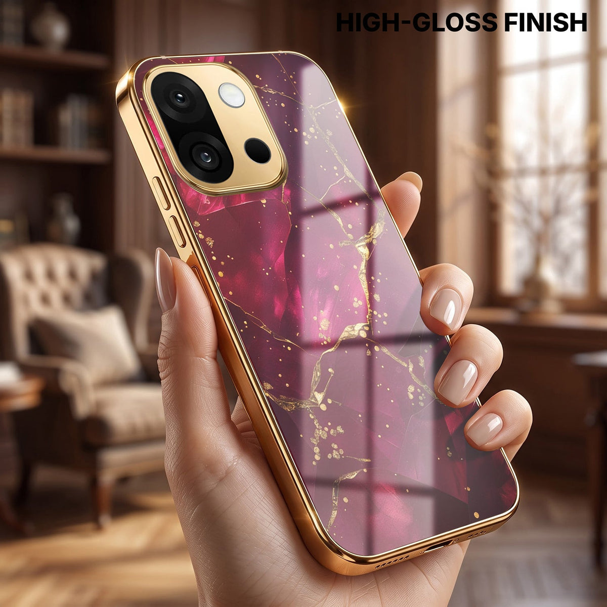 OnePlus 13s 5G Luxury Crimson Marble Gold Electroplated Glass Phone Back Case