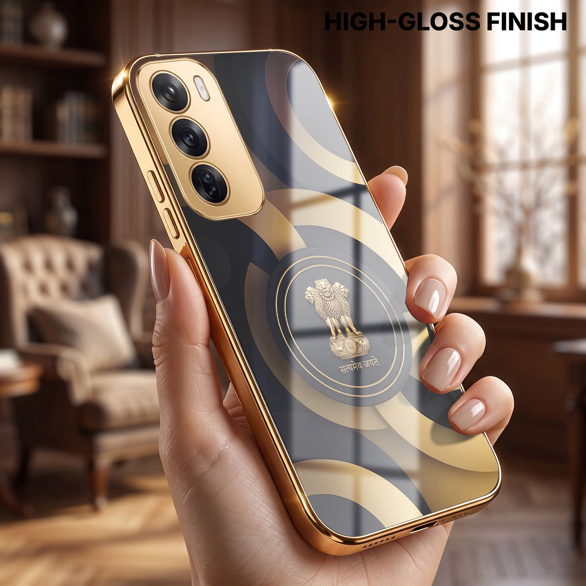 Oppo Reno 12 Pro 5G Royal Emblem Gold Electroplated Glass Phone Back Case